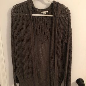 american eagle green hooded cardigan